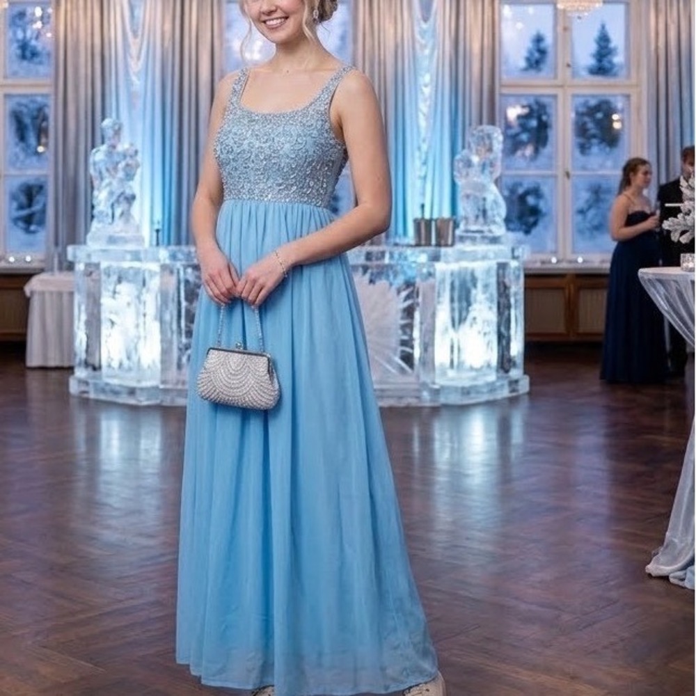 Handmade Women's Sleeveless Chiffon Crochet Knit Maxi‎ Dress Fairy Core Blue S